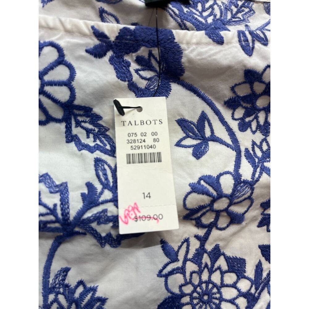 Talbots Peplum Cap Sleeve Blouse in Blue and White - Picture 4 of 7